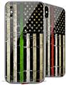 2 Decal style Skin Wraps set compatible with Apple iPhone X and XS Painted Faded and Cracked Green Line USA American Flag