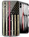 2 Decal style Skin Wraps set compatible with Apple iPhone X and XS Painted Faded and Cracked Pink Line USA American Flag