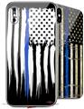 2 Decal style Skin Wraps set compatible with Apple iPhone X and XS Yeti Colster Brushed USA American Flag Blue Line