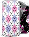 2 Decal style Skin Wraps set compatible with Apple iPhone X and XS Argyle Pink and Blue