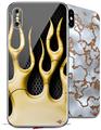 2 Decal style Skin Wraps set compatible with Apple iPhone X and XS Metal Flames Yellow