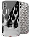 2 Decal style Skin Wraps set compatible with Apple iPhone X and XS Metal Flames Chrome
