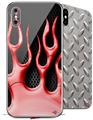 2 Decal style Skin Wraps set compatible with Apple iPhone X and XS Metal Flames Red