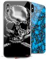 2 Decal style Skin Wraps set compatible with Apple iPhone X and XS Chrome Skull on Black