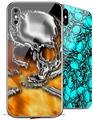 2 Decal style Skin Wraps set compatible with Apple iPhone X and XS Chrome Skull on Fire