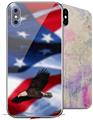 2 Decal style Skin Wraps set compatible with Apple iPhone X and XS Ole Glory Bald Eagle