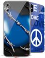 2 Decal style Skin Wraps set compatible with Apple iPhone X and XS Barbwire Heart Blue