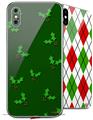 2 Decal style Skin Wraps set compatible with Apple iPhone X and XS Christmas Holly Leaves on Green