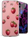 2 Decal style Skin Wraps set compatible with Apple iPhone X and XS Strawberries on Pink
