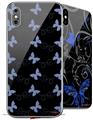 2 Decal style Skin Wraps set compatible with Apple iPhone X and XS Pastel Butterflies Blue on Black