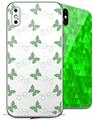 2 Decal style Skin Wraps set compatible with Apple iPhone X and XS Pastel Butterflies Green on White