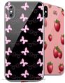 2 Decal style Skin Wraps set compatible with Apple iPhone X and XS Pastel Butterflies Pink on Black
