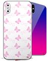 2 Decal style Skin Wraps set compatible with Apple iPhone X and XS Pastel Butterflies Pink on White