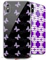 2 Decal style Skin Wraps set compatible with Apple iPhone X and XS Pastel Butterflies Purple on Black