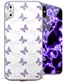 2 Decal style Skin Wraps set compatible with Apple iPhone X and XS Pastel Butterflies Purple on White