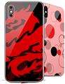 2 Decal style Skin Wraps set compatible with Apple iPhone X and XS Oriental Dragon Red on Black