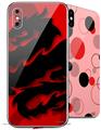 2 Decal style Skin Wraps set compatible with Apple iPhone X and XS Oriental Dragon Black on Red