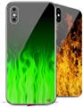 2 Decal style Skin Wraps set compatible with Apple iPhone X and XS Fire Green