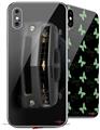2 Decal style Skin Wraps set compatible with Apple iPhone X and XS 2010 Chevy Camaro Cyber Gray - Black Stripes on Black