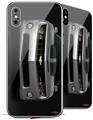2 Decal style Skin Wraps set compatible with Apple iPhone X and XS 2010 Chevy Camaro Silver - Black Stripes on Black
