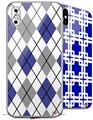 2 Decal style Skin Wraps set compatible with Apple iPhone X and XS Argyle Blue and Gray