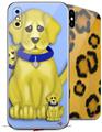 2 Decal style Skin Wraps set compatible with Apple iPhone X and XS Puppy Dogs on Blue