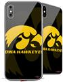 2 Decal style Skin Wraps set compatible with Apple iPhone X and XS Iowa Hawkeyes Tigerhawk Gold on Black