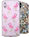 2 Decal style Skin Wraps set compatible with Apple iPhone X and XS Flamingos on Pink