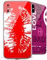 2 Decal style Skin Wraps set compatible with Apple iPhone X and XS Big Kiss White Lips on Red