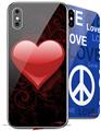 2 Decal style Skin Wraps set compatible with Apple iPhone X and XS Glass Heart Grunge Red