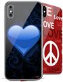 2 Decal style Skin Wraps set compatible with Apple iPhone X and XS Glass Heart Grunge Blue