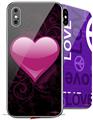 2 Decal style Skin Wraps set compatible with Apple iPhone X and XS Glass Heart Grunge Hot Pink