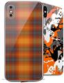 2 Decal style Skin Wraps set compatible with Apple iPhone X and XS Plaid Pumpkin Orange