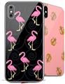 2 Decal style Skin Wraps set compatible with Apple iPhone X and XS Flamingos on Black