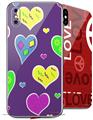 2 Decal style Skin Wraps set compatible with Apple iPhone X and XS Crazy Hearts