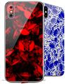 2 Decal style Skin Wraps set compatible with Apple iPhone X and XS Skulls Confetti Red