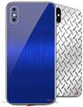 2 Decal style Skin Wraps set compatible with Apple iPhone X and XS Simulated Brushed Metal Blue