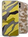 2 Decal style Skin Wraps set compatible with Apple iPhone X and XS Camouflage Yellow