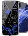 2 Decal style Skin Wraps set compatible with Apple iPhone X and XS Twisted Garden Gray and Blue