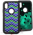 2x Decal style Skin Wrap Set compatible with Otterbox Defender iPhone X and Xs Case - Zig Zag Blue Green (CASE NOT INCLUDED)