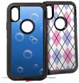 2x Decal style Skin Wrap Set compatible with Otterbox Defender iPhone X and Xs Case - Bubbles Blue (CASE NOT INCLUDED)