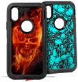 2x Decal style Skin Wrap Set compatible with Otterbox Defender iPhone X and Xs Case - Flaming Fire Skull Orange (CASE NOT INCLUDED)