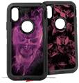 2x Decal style Skin Wrap Set compatible with Otterbox Defender iPhone X and Xs Case - Flaming Fire Skull Hot Pink Fuchsia (CASE NOT INCLUDED)