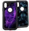 2x Decal style Skin Wrap Set compatible with Otterbox Defender iPhone X and Xs Case - Flaming Fire Skull Purple (CASE NOT INCLUDED)