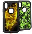 2x Decal style Skin Wrap Set compatible with Otterbox Defender iPhone X and Xs Case - Flaming Fire Skull Yellow (CASE NOT INCLUDED)