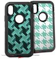 2x Decal style Skin Wrap Set compatible with Otterbox Defender iPhone X and Xs Case - Retro Houndstooth Seafoam Green (CASE NOT INCLUDED)