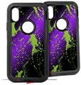 2x Decal style Skin Wrap Set compatible with Otterbox Defender iPhone X and Xs Case - Halftone Splatter Green Purple (CASE NOT INCLUDED)
