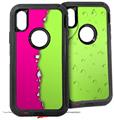 2x Decal style Skin Wrap Set compatible with Otterbox Defender iPhone X and Xs Case - Ripped Colors Hot Pink Neon Green (CASE NOT INCLUDED)