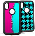 2x Decal style Skin Wrap Set compatible with Otterbox Defender iPhone X and Xs Case - Ripped Colors Hot Pink Neon Teal (CASE NOT INCLUDED)