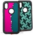 2x Decal style Skin Wrap Set compatible with Otterbox Defender iPhone X and Xs Case - Ripped Colors Hot Pink Seafoam Green (CASE NOT INCLUDED)